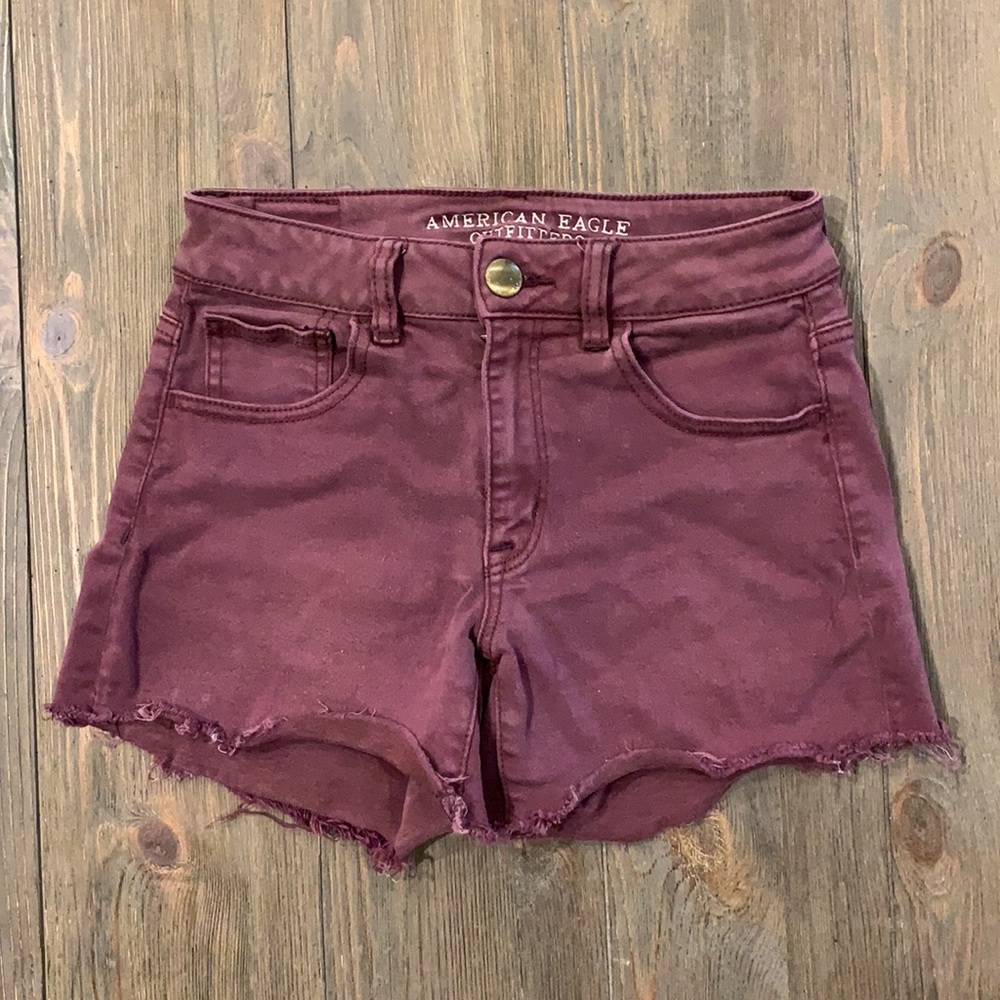 Maroon denim shorts